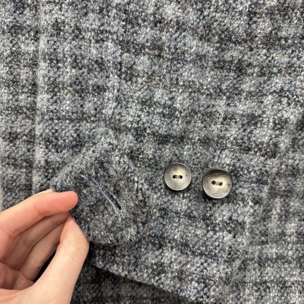 LL Bean VTG Gray Blue Wool Overcoat Women's Petite M Suede Collar Houndstooth - Picture 12 of 16